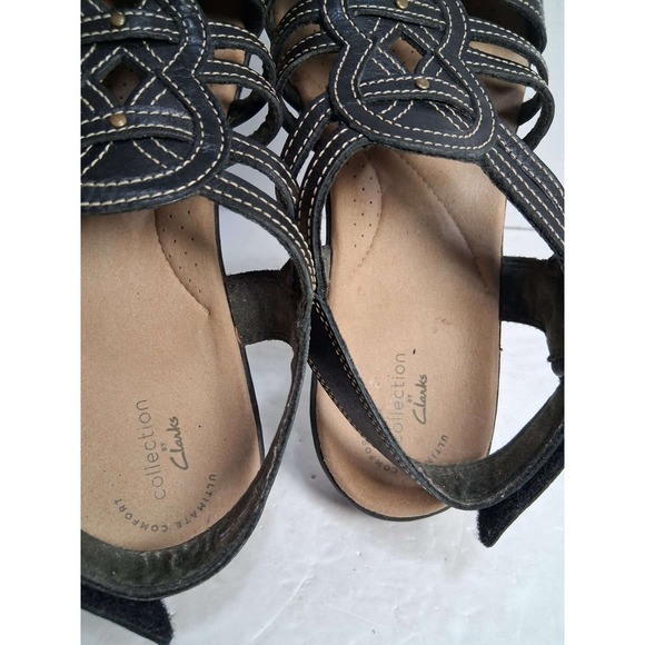 Clarks Collection Womens Black Leather Strappy Comfort Sandals Size 9.5 - Picture 5 of 7